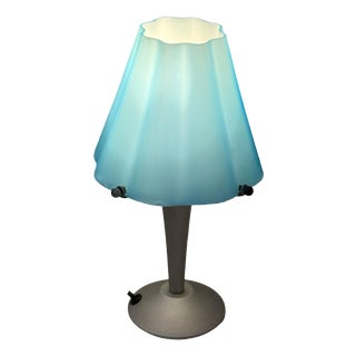 Vintage Blue Glass Table Lamp on Gray Metal Base, Italy For Sale