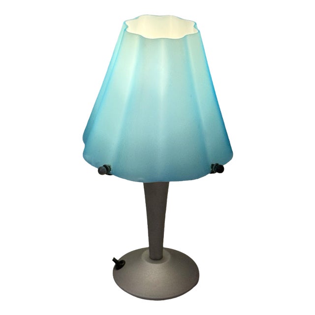 Vintage Blue Glass Table Lamp on Gray Metal Base, Italy For Sale