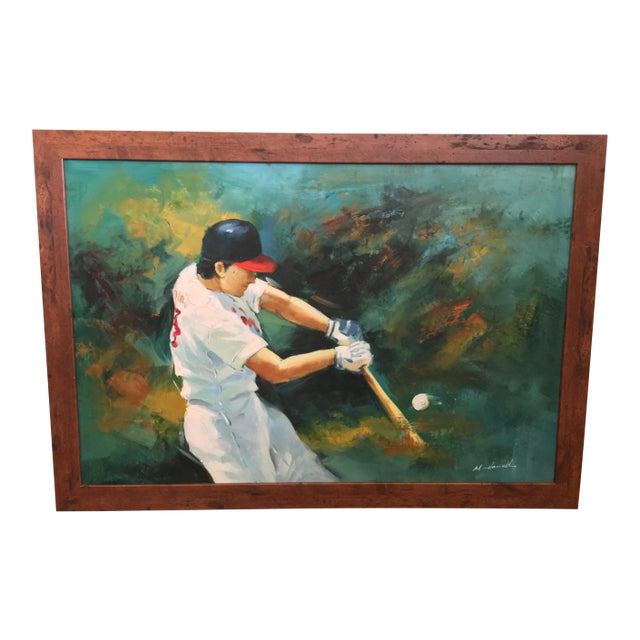 1980s Portrait of a Baseball Player Painting by M. Harold, Framed For Sale