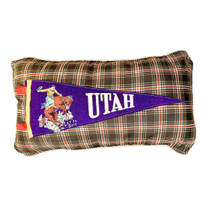Utah Rodeo Cowboy Vintage Pennant on New Woven Plaid Throw Pillow