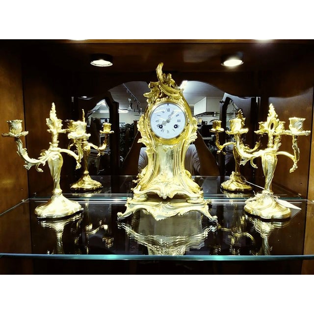 Antique French Rococo Gilded Clock and Candelabra Set 3 Pieces Chairish