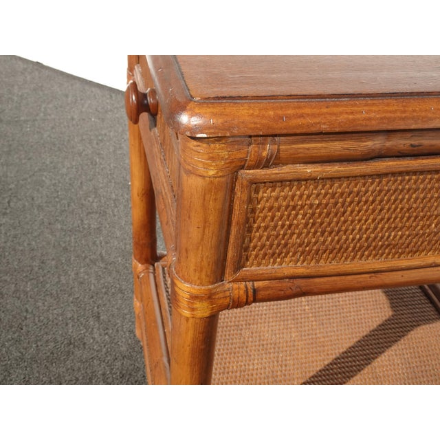 1990s Vintage French Country Bamboo Rattan Side Table End Table W Drawer For Sale - Image 5 of 13