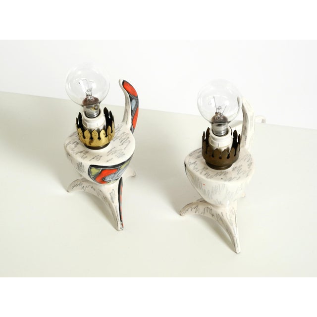 Mid-Century Modern Italian Hand-Painted Ceramic Table Lamps, 1950s, Set of 2 For Sale - Image 9 of 18
