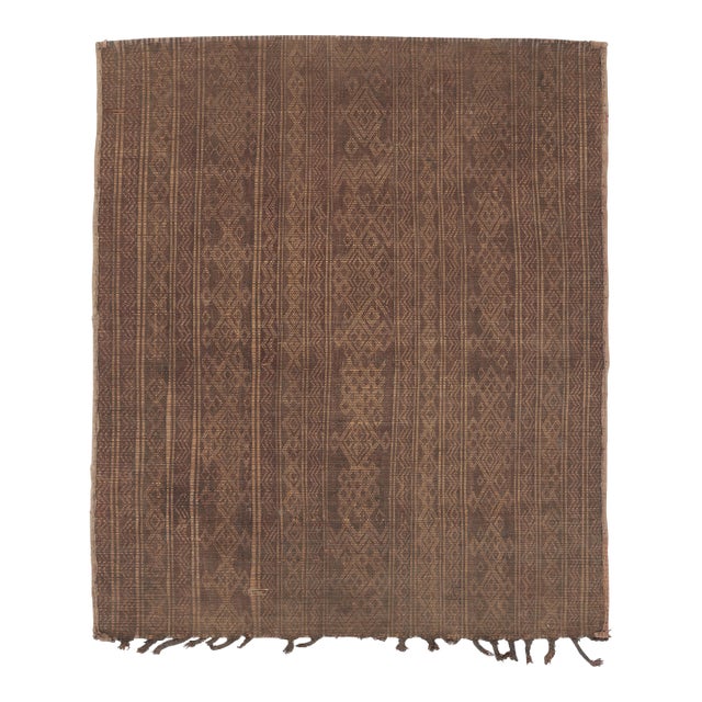 Vintage Tuareg Square Mat in Brown and Gold With Geometric Patterns- Rug & Kilim For Sale