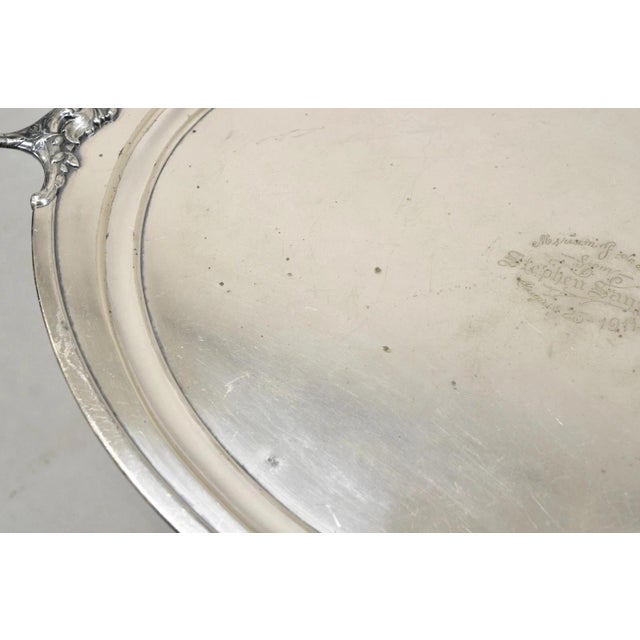 Metal Antique Meriden B Co. Victorian Silver Plated Oval Serving Platter Tray Engraved For Sale - Image 7 of 12