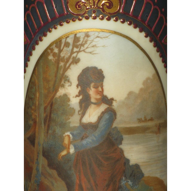 Late 19th Century Late 19th Century Table Lamp French Maiden River Bristol Glass Vase Hand Painted Enameled Brass For Sale - Image 5 of 15