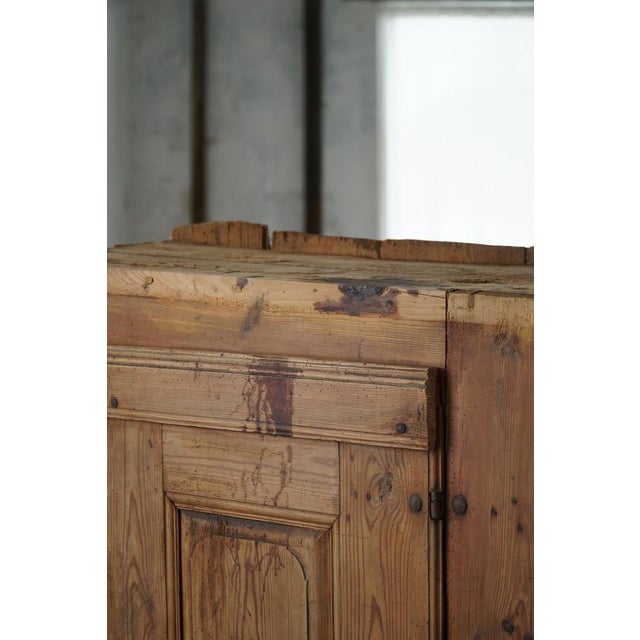 Wood Antique Swedish Primitive Patinated Folk Art Cabinet in Pine, 1700s For Sale - Image 7 of 18