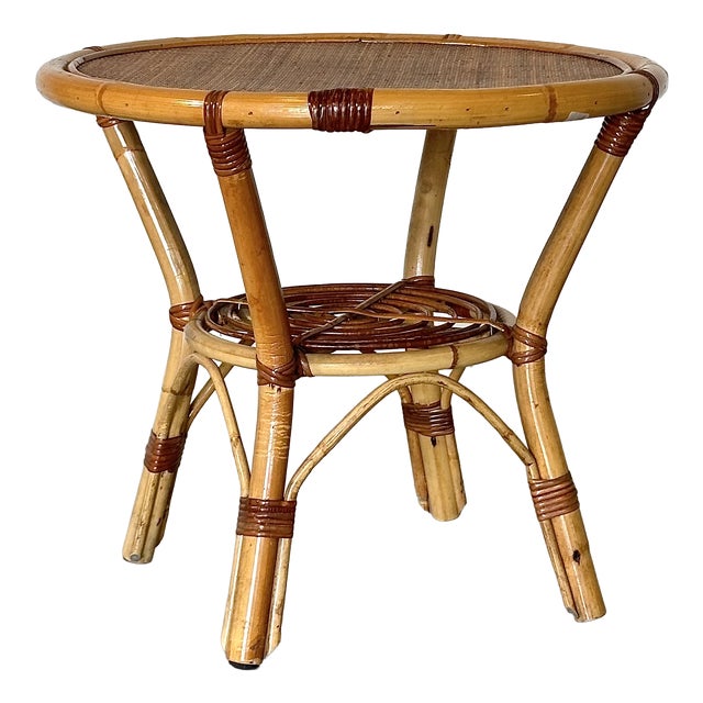 Round Wicker and Bamboo Coffee Table, 1970s For Sale