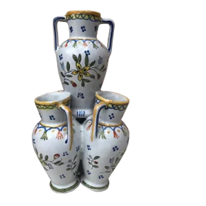 French Faience Triple Vase, Circa 1900
