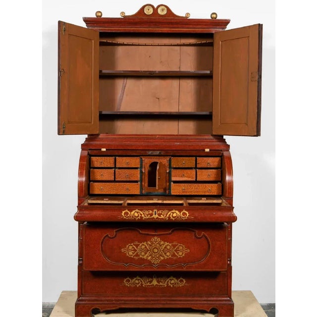 Mid 19th Century Impressive Biedermeier Continental Faux Bois Painted Pine Cylinder Secretary Bookcase For Sale - Image 5 of 12