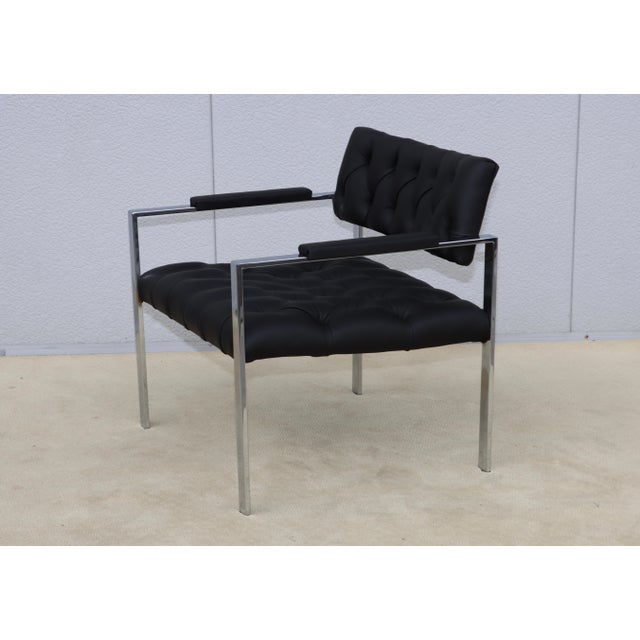 1970's mid-century modern tufted leather chrome armchair designed by Milo Baughman for Thayer Coggin, newly reupholstered...