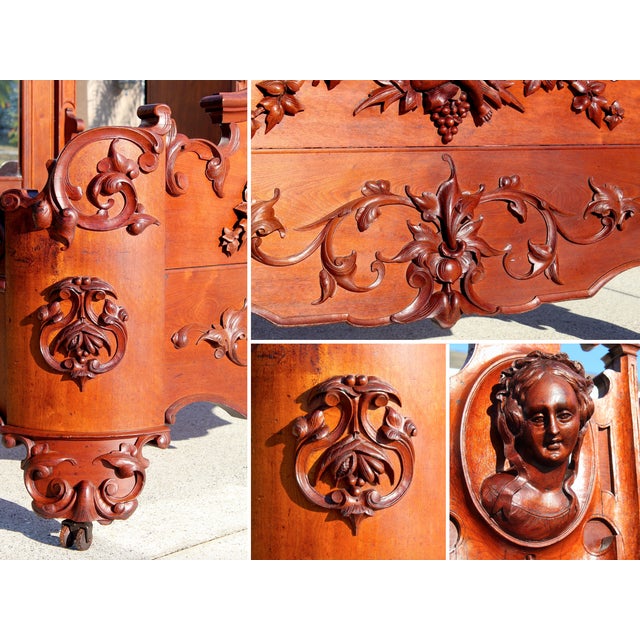 Monumental 19th Century Rococo Revival Bedroom Set – Hand Carved Queen Bed & Armoire – Museum Quality For Sale - Image 16 of 18