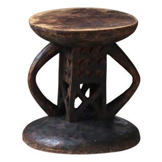 20th Century Carved Tonga Hardwood Stool with Geometric Motifs, 1960s For Sale
