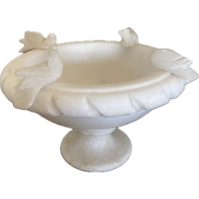 Antique Italian hand carved alabaster bird bath serves as lovely decorative piece. The light color and charming birds mix...