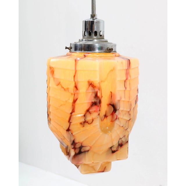 French Art Deco Nickel-Plated Brass Pendant Lamp, 1930s For Sale - Image 3 of 10