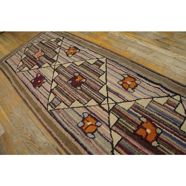 1930s Multicolor Geometric Folk Art Antique American Hooked Rug 2'4" X 12'10" Handknotted Wool Cotton Carpet For Sale - Image 14 of 18