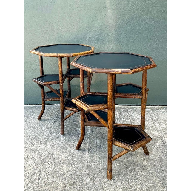 Vintage Octagon Burnt Bamboo Side Tables - A Pair For Sale - Image 11 of 12