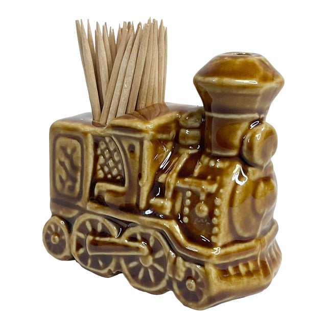 1950s Mid-Century Boho Chic Americana Ceramic Train Toothpick Holder. For Sale