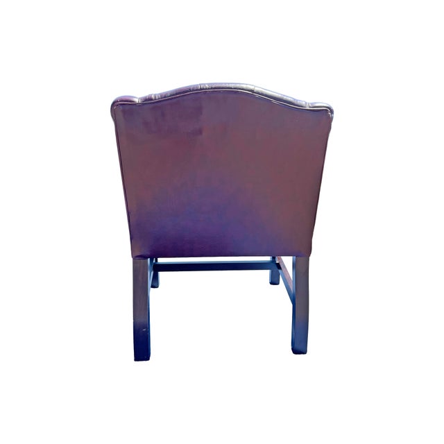 Textile Vintage Tufted Chesterfield Style Pair Chairs With Brass Rivets For Sale - Image 7 of 9