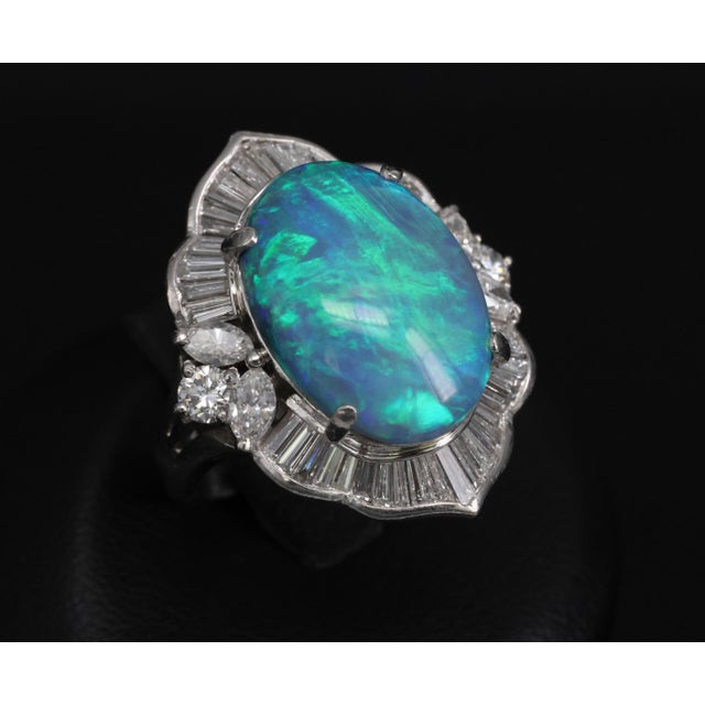 Title: Fine 7.41ct Natural Untreated Black Opal 2.06ct Diamond Platinum Ring Size 6 Age/Markings: Estate, weights marked...