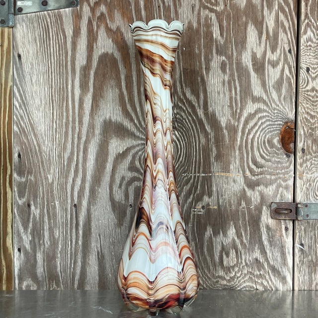 Glass Vintage Boho Slag Glass Swirl Vase For Sale - Image 7 of 9