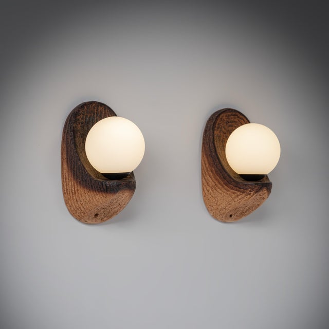 Beige Eartly Ceramic and Opaline Glass Wall Lamp from Doria Leuchten, Germany, 1970s, Set of 2 For Sale - Image 8 of 8
