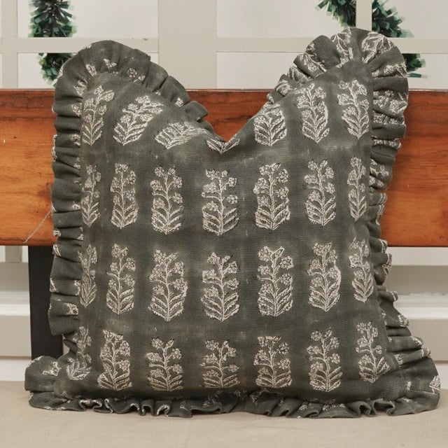 Add a refined touch of artisanal elegance to your home with the Premium Thick Linen Frill Pillow Cover Indradhanush....