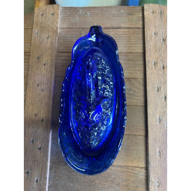 Mid 20th Century Vintage Cobalt Blue Glass Koi Fish Gravy Boat For Sale - Image 5 of 12