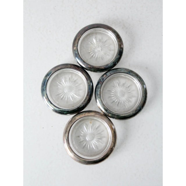 Metal Mid Century Leonard Silver Plate and Glass Coaster Set 4 For Sale - Image 7 of 12