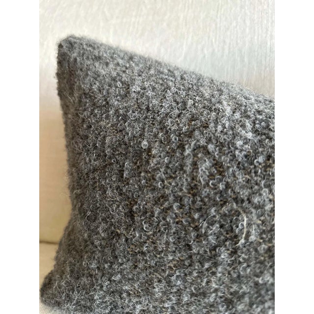 Woven Belgium Wool and Linen Lumbar Pillow in Smoke Boucle Fabric For Sale - Image 4 of 6