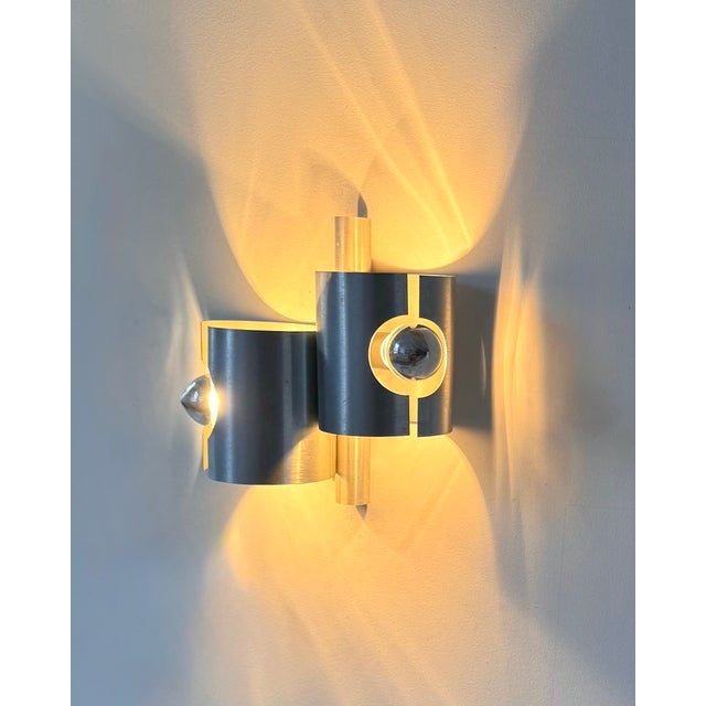 Vintage Double Wall Lights in Brushed Metal, France, 1970, Set of 2 For Sale - Image 4 of 8