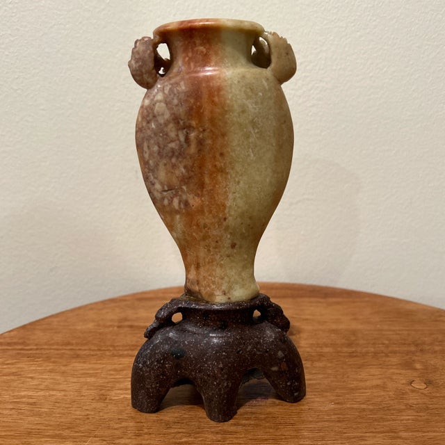 Antique Chinese Floral Carved Soapstone Vase For Sale - Image 4 of 13