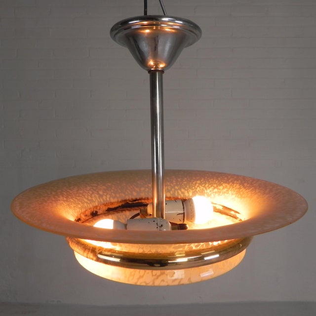 Art Deco Pendant Lamp with Glass Shade, 1930s For Sale - Image 6 of 12