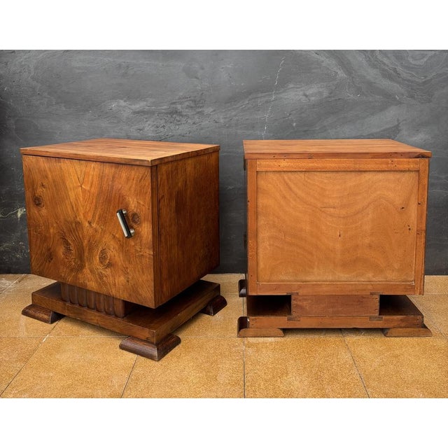 Art Deco Nightstands with Figured Wood Veneer, 1940s, Set of 2 For Sale - Image 17 of 18