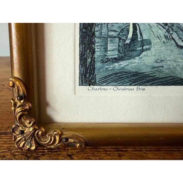 Printmaking Materials 1930s Lucien Veder Aka Le Garf Hand Colored Etching of the Chartres Cathedral on Christmas Eve For Sale - Image 7 of 10