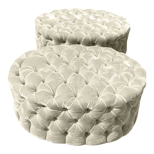 1980s Vintage Ottomans Cream Boucle - Pair For Sale - Image 4 of 4