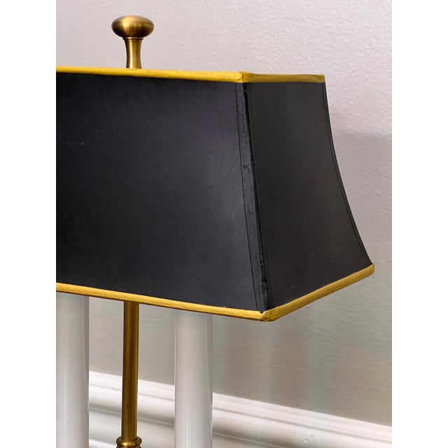 Late 20th Century Small Brass Twin Candle Bouillotte Style Lamp With Black Parchment Shade For Sale - Image 10 of 17