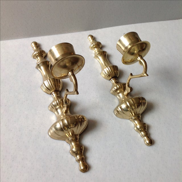 Brass Wall Sconce Candle Holders - Pair For Sale In Chicago - Image 6 of 11