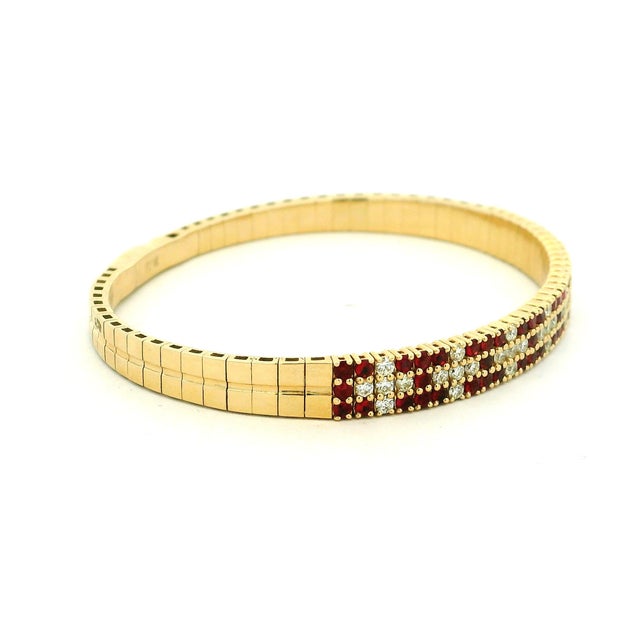 Vintage Orj Ruby and Diamond Flexible Bracelet in 14k Yellow Gold For Sale - Image 4 of 13