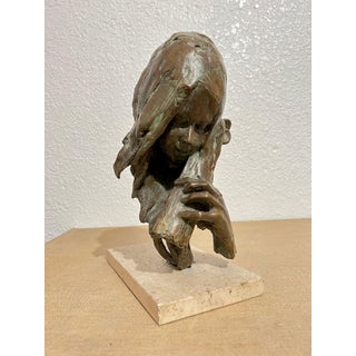 Stanley Bleifeld, Bronze Sculpture American Modernist Art Stanley Bleifeld Girl with Bass or Cello, c.1970 For Sale