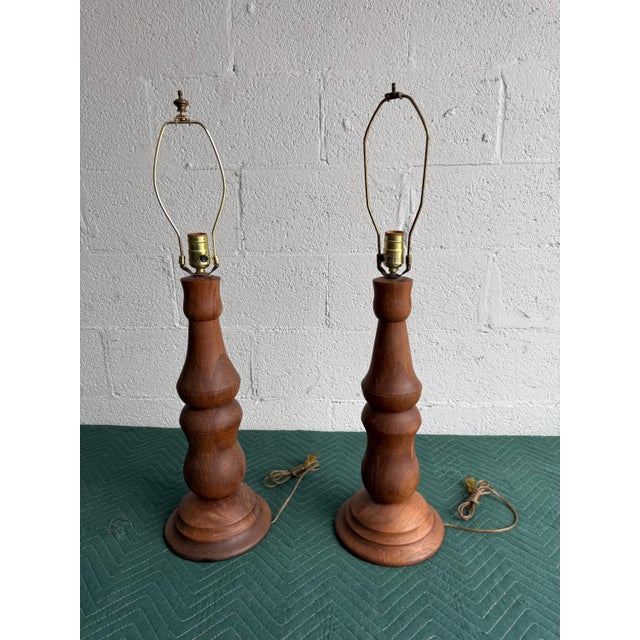 Vintage Mid-Century Sculptural Turned-Wood Table Lamps - Pair For Sale - Image 13 of 17