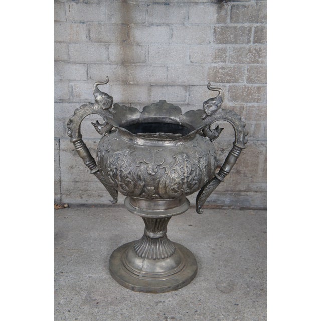 Mid 20th Century Figural Indian Bronze Outdoor Elephant Planter Handled Floor Urn For Sale - Image 6 of 12
