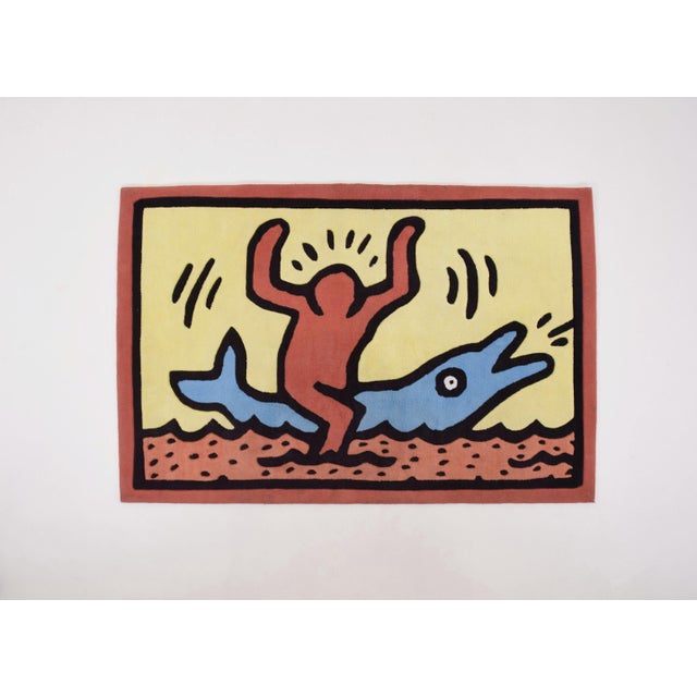 1990s Vintage Dolphin Ride Rug by Keith Haring, 1990s For Sale - Image 5 of 5