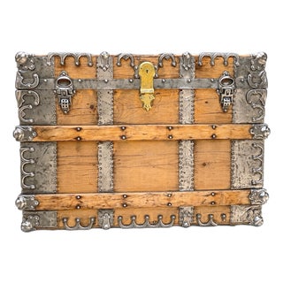 Rare 19th Century Ornate Iron Clad Steamer Trunk/Statement Piece For Sale