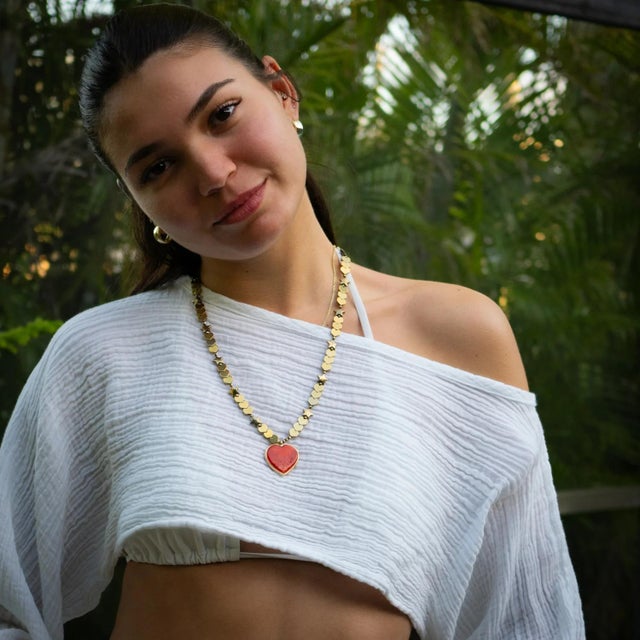 Murano Glass Red Heart Pendant Heart & Star Beaded Necklace For Sale - Image 4 of 10