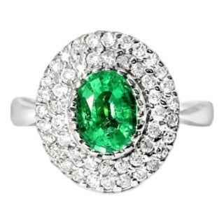 Late 20th Century 14K White Gold Paraiba Tourmaline and Diamond Cocktail Ring Estate, Size 7.25 For Sale