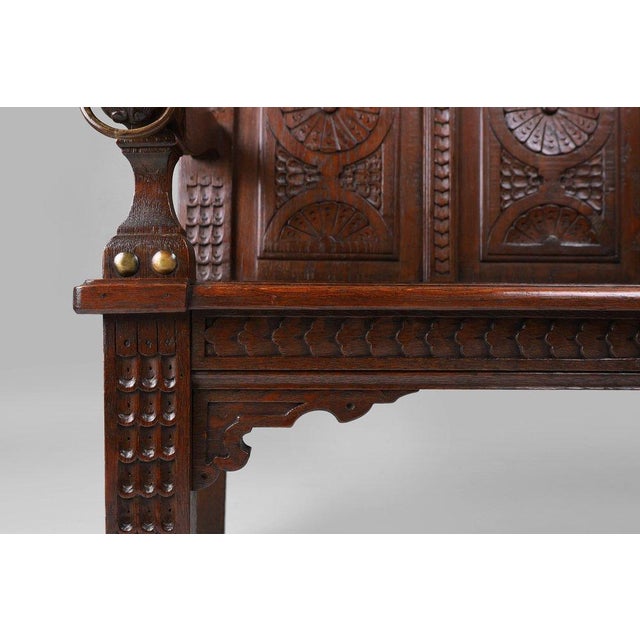 Antique Gothic French Oak Carved High Back Panel Bench, 1700s For Sale - Image 6 of 16