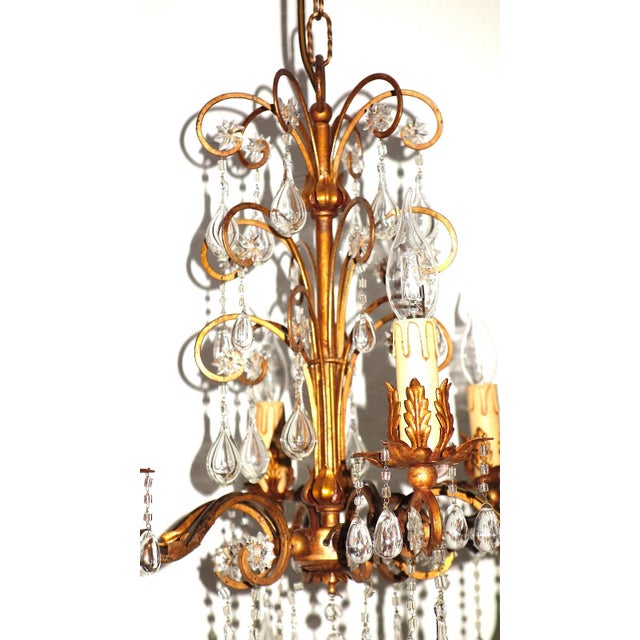 Gold Antique Art Nouveau Gilded Metal and Murano Glass Drop Chandelier, 1920s For Sale - Image 8 of 14