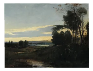 N. Junod, Voiliers sur le lac dans un paysage animé, 1898, Oil on Canvas
