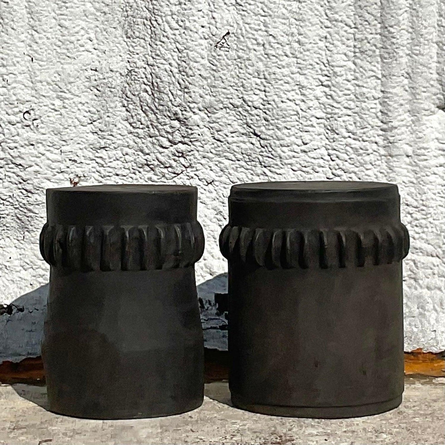Vintage Boho Ebony Paddle Stump Low Stools - A Pair — additional photo 6